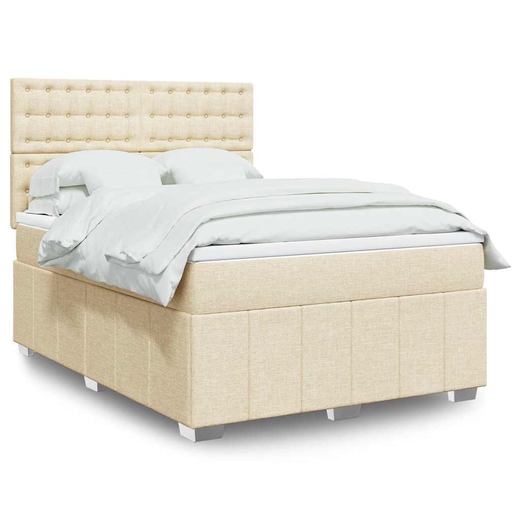 Box Spring Postel S Matrací Textil Krémová