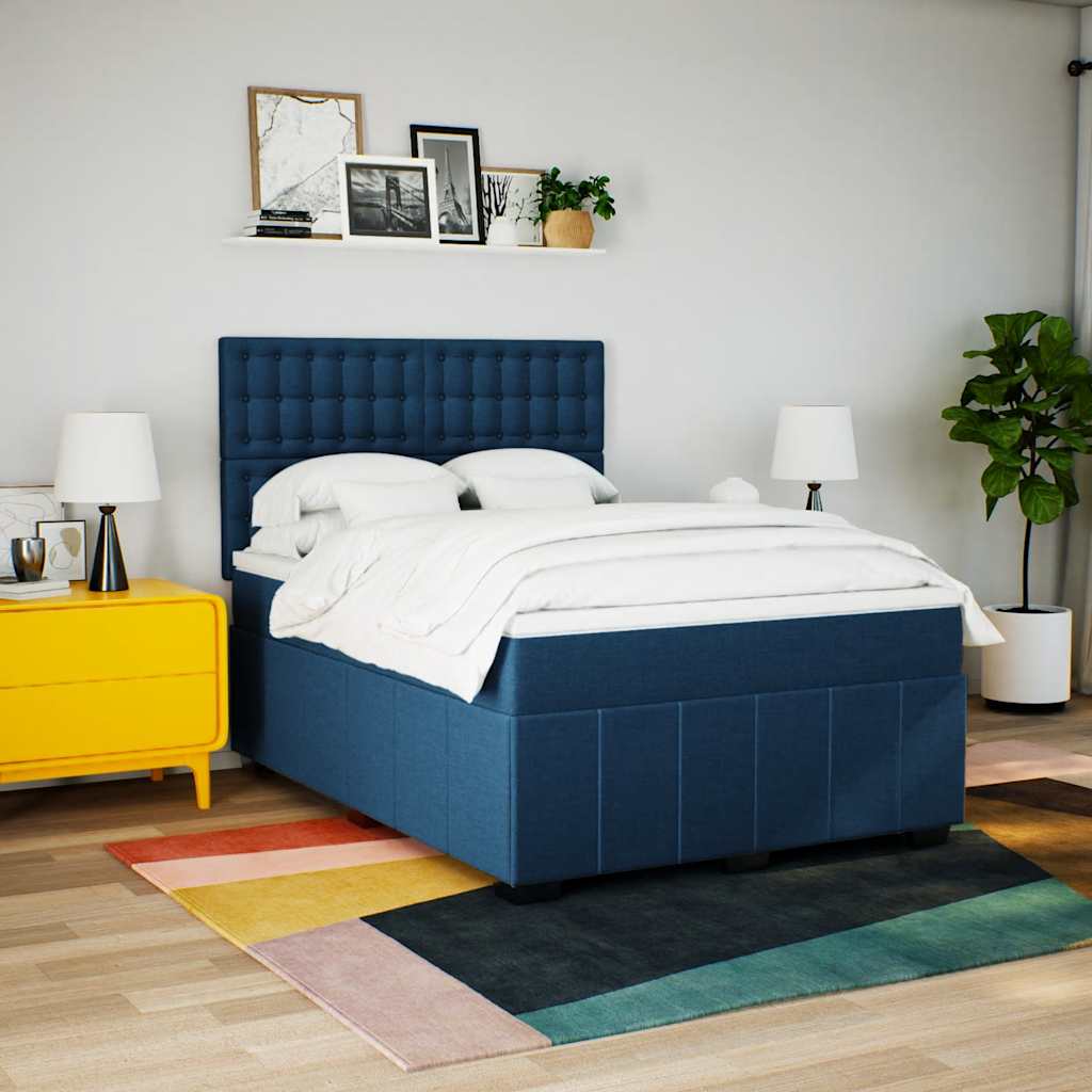 Box Spring Postel S Matrací Modrá 140X190 Cm Textil