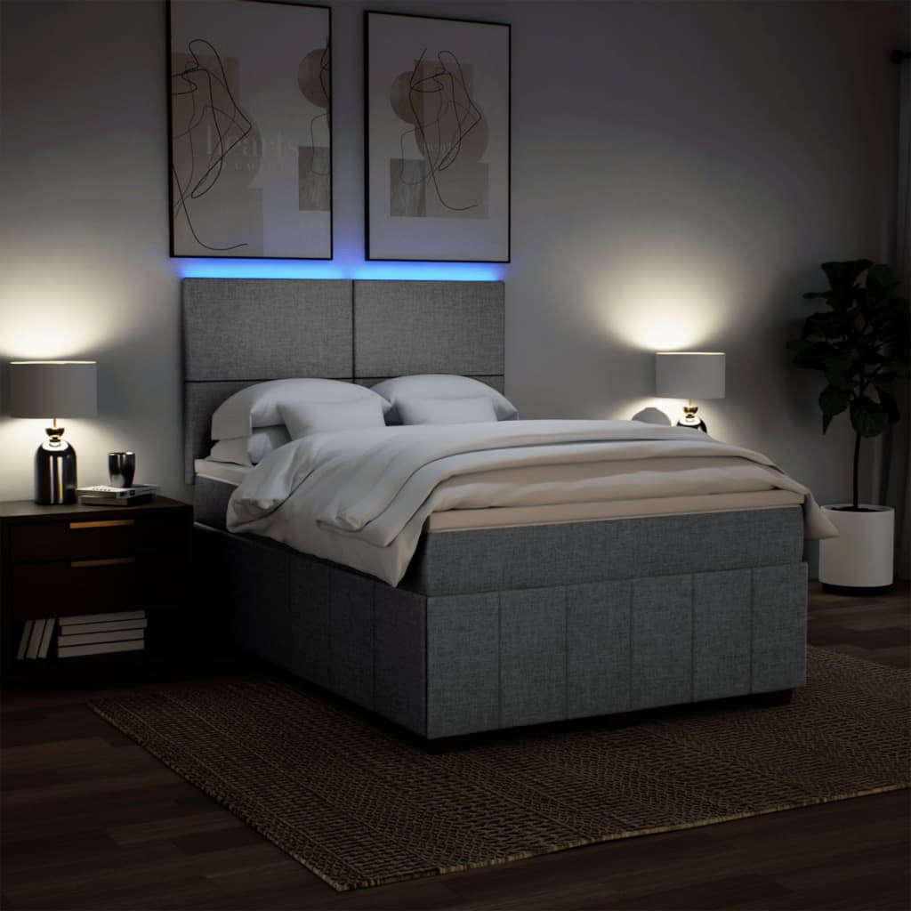 Box Spring Postel S Matrací Světle Šedá 140 X 200 Cm Textil