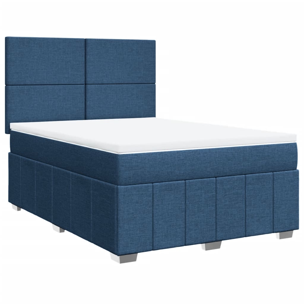 Box Spring Postel S Matrací Modrá 140X200 Cm Textil