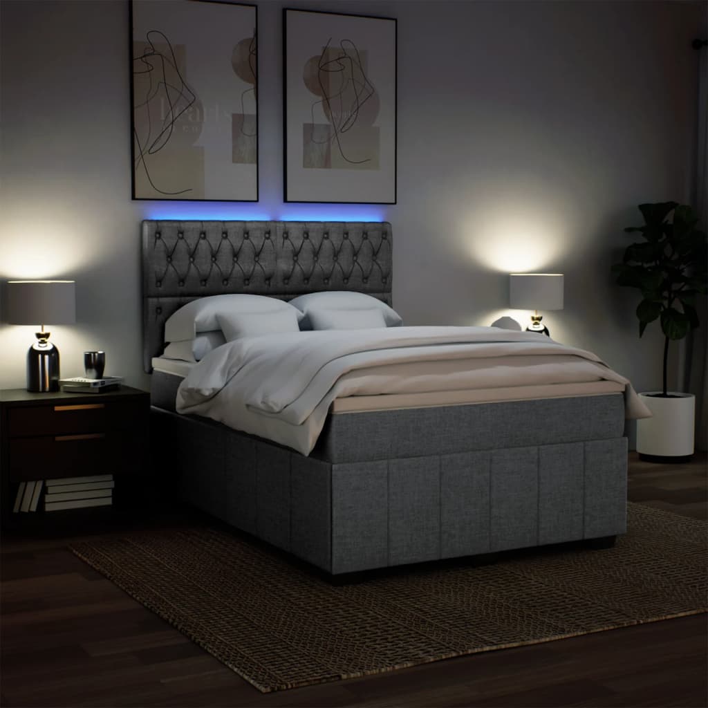 Box Spring Postel S Matrací Světle Šedá 140 X 200 Cm Textil