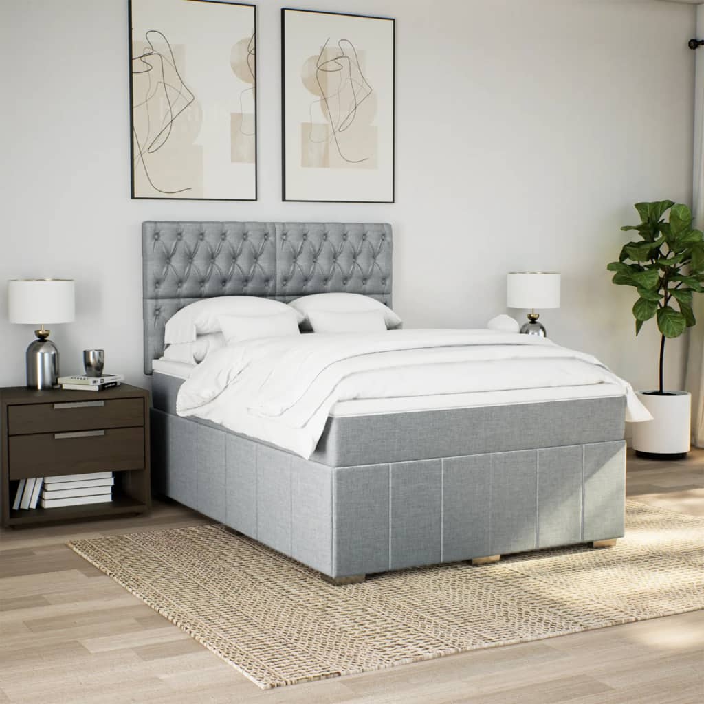 Box Spring Postel S Matrací Světle Šedá 140 X 200 Cm Textil