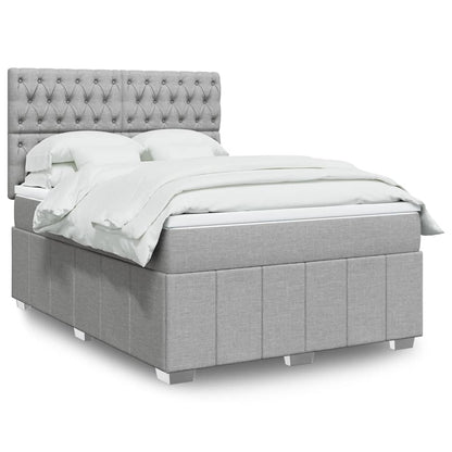Box Spring Postel S Matrací Světle Šedá 140 X 200 Cm Textil