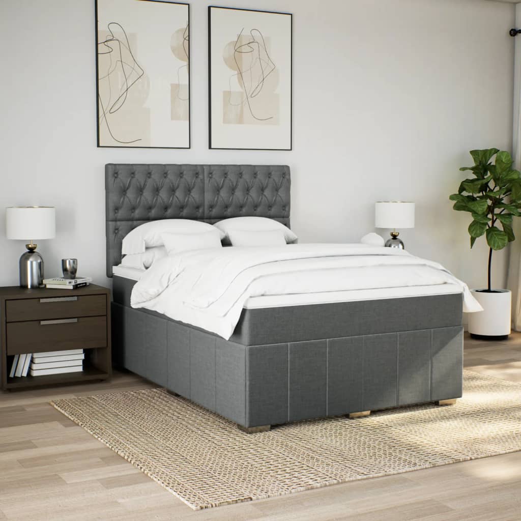 Box Spring Postel S Matrací Tmavě Šedá 140X200 Cm Textil