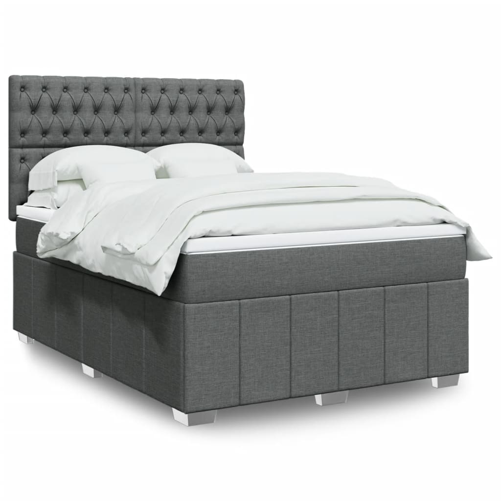 Box Spring Postel S Matrací Tmavě Šedá 140X200 Cm Textil