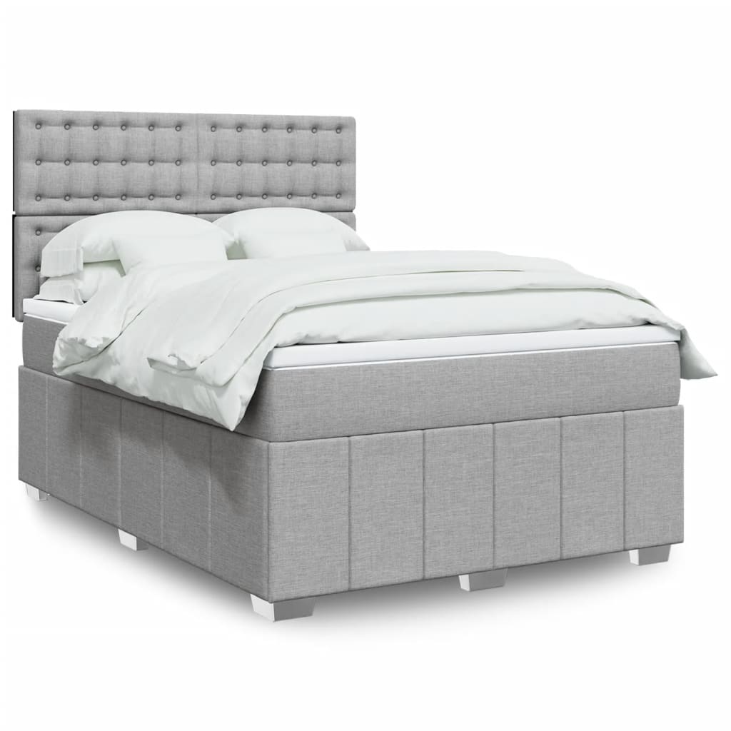 Box Spring Postel S Matrací Světle Šedá 140 X 200 Cm Textil