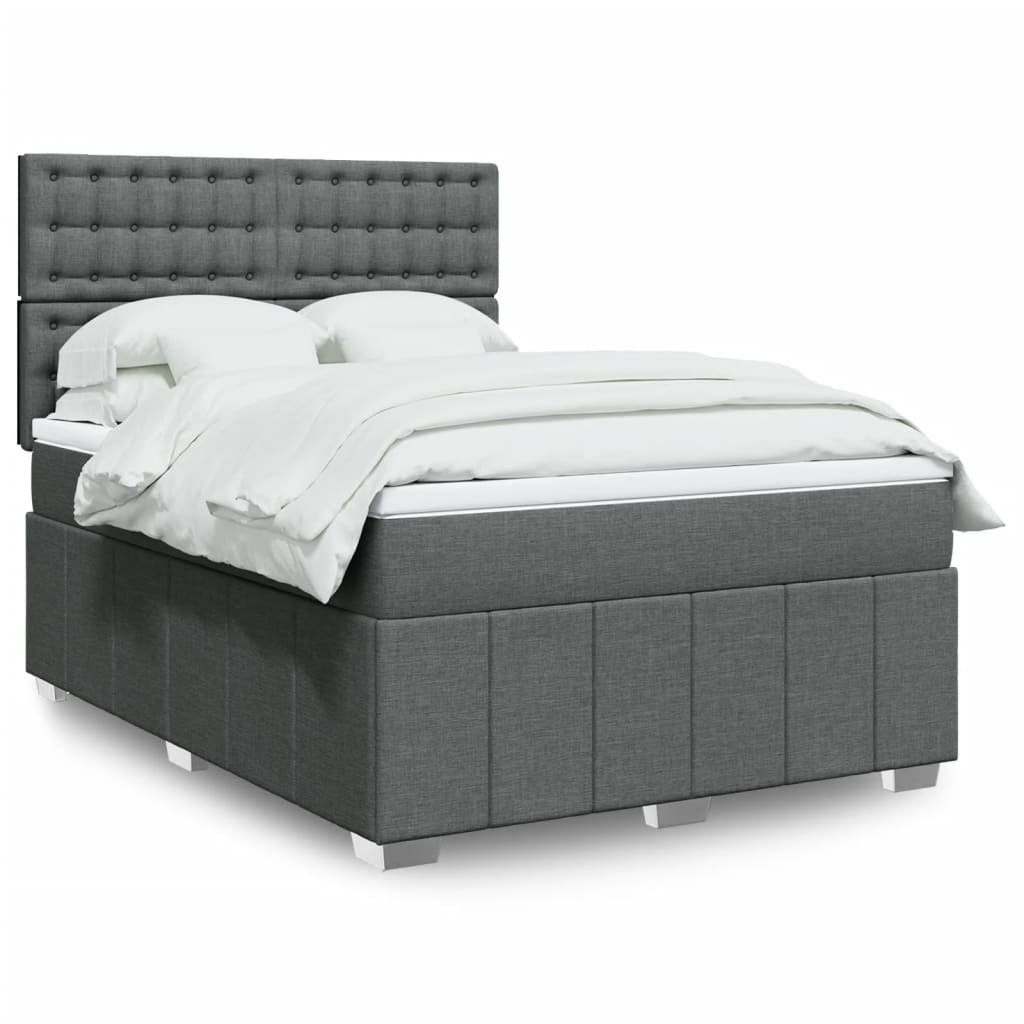 Box Spring Postel S Matrací Tmavě Šedá 140X200 Cm Textil