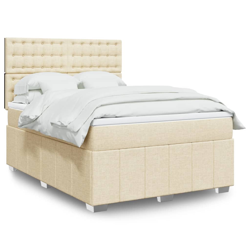 Box Spring Postel S Matrací Textil Krémová