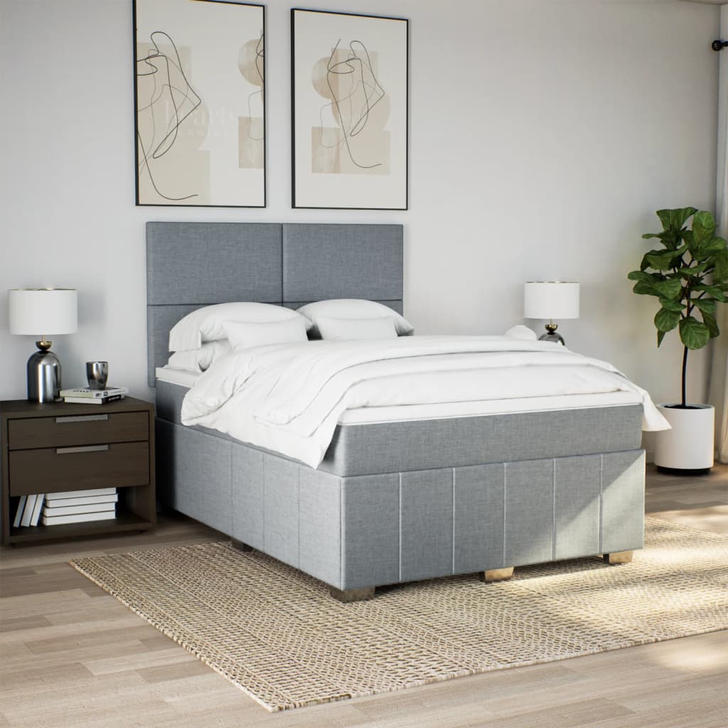 Box Spring Postel S Matrací Světle Šedá 160 X 200 Cm Textil