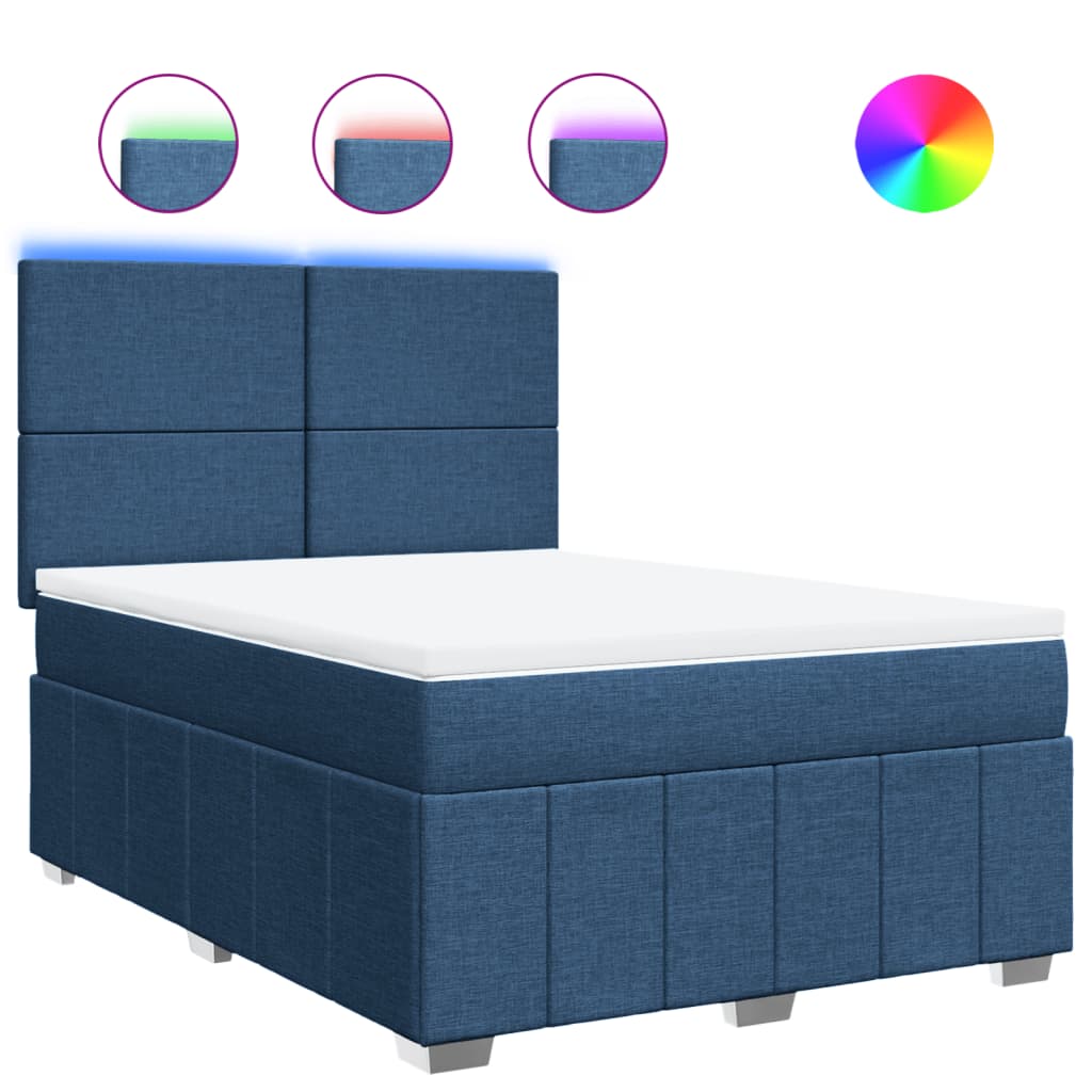 Box Spring Postel S Matrací Modrá 160X200 Cm Textil