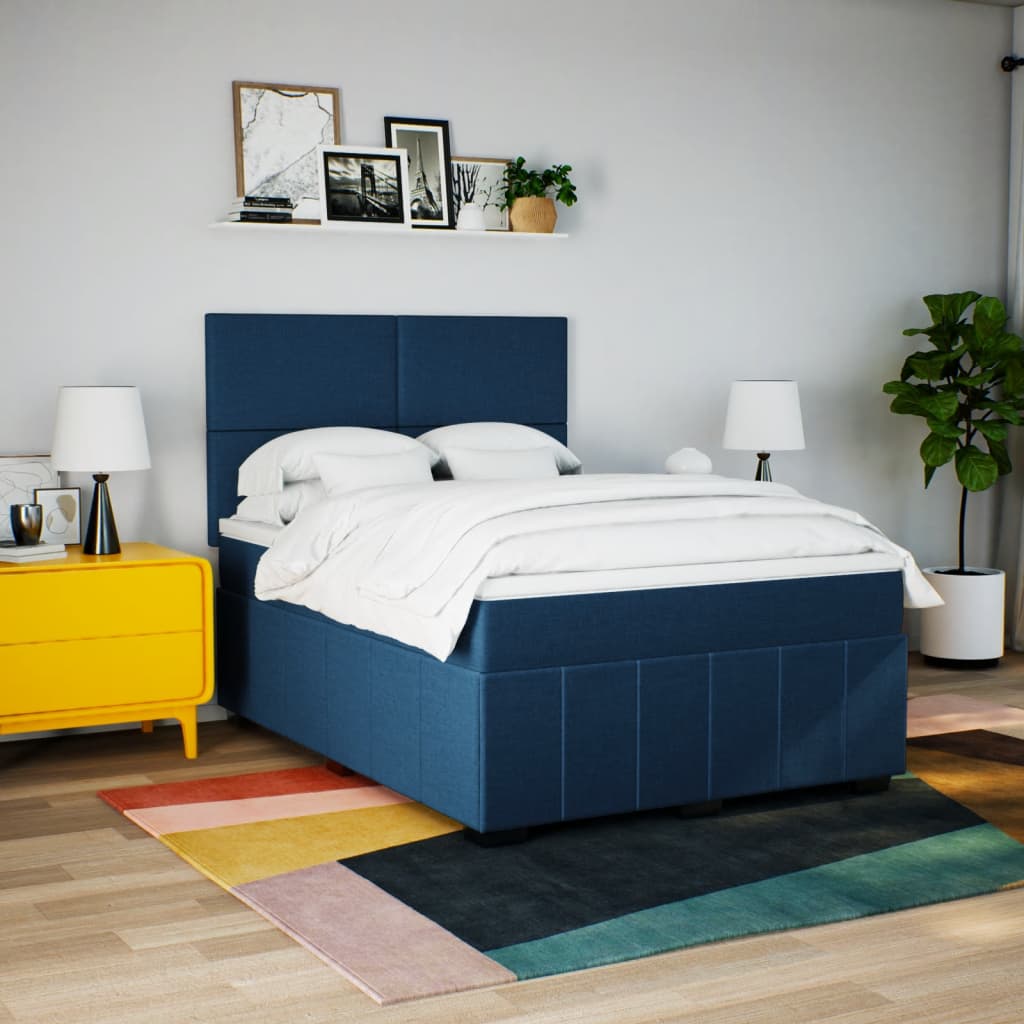 Box Spring Postel S Matrací Modrá 160X200 Cm Textil