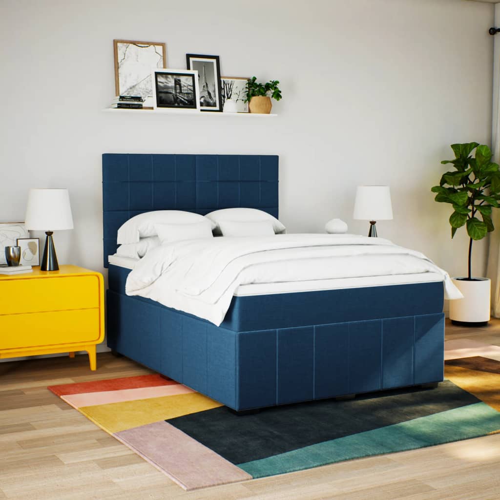 Box Spring Postel S Matrací Modrá 160X200 Cm Textil