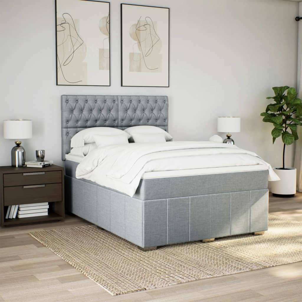 Box Spring Postel S Matrací Světle Šedá 160 X 200 Cm Textil
