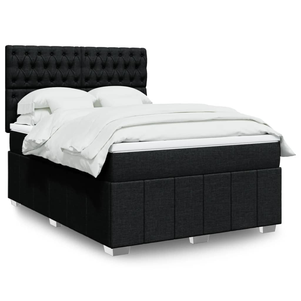 Box Spring Postel S Matrací Černá Textil Černá