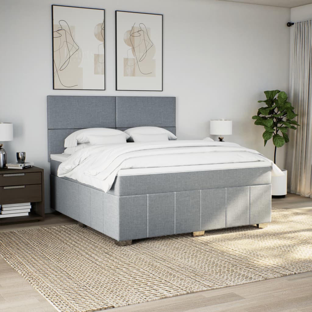 Box Spring Postel S Matrací Světle Šedá 180 X 200 Cm Textil