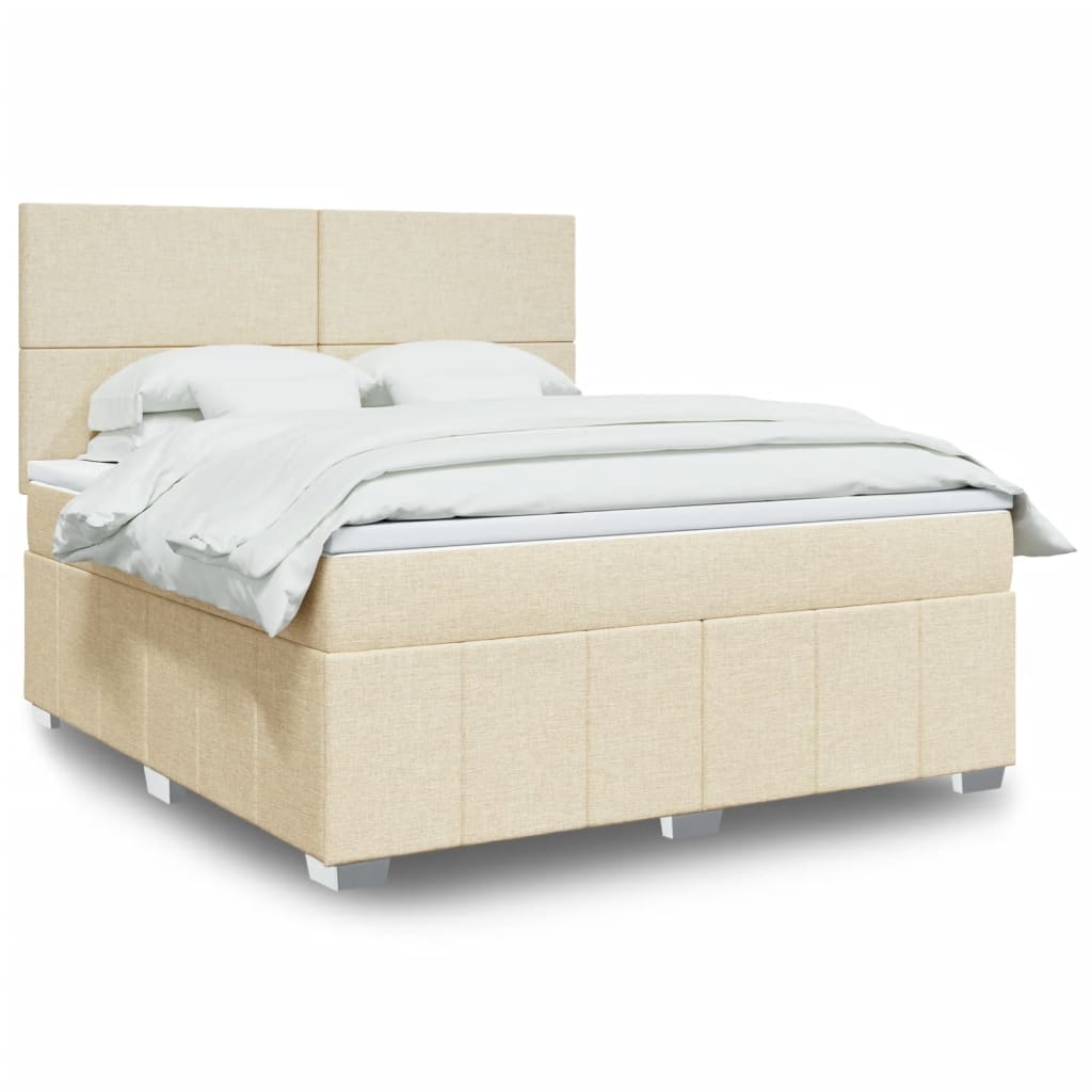 Box Spring Postel S Matrací Textil Krémová