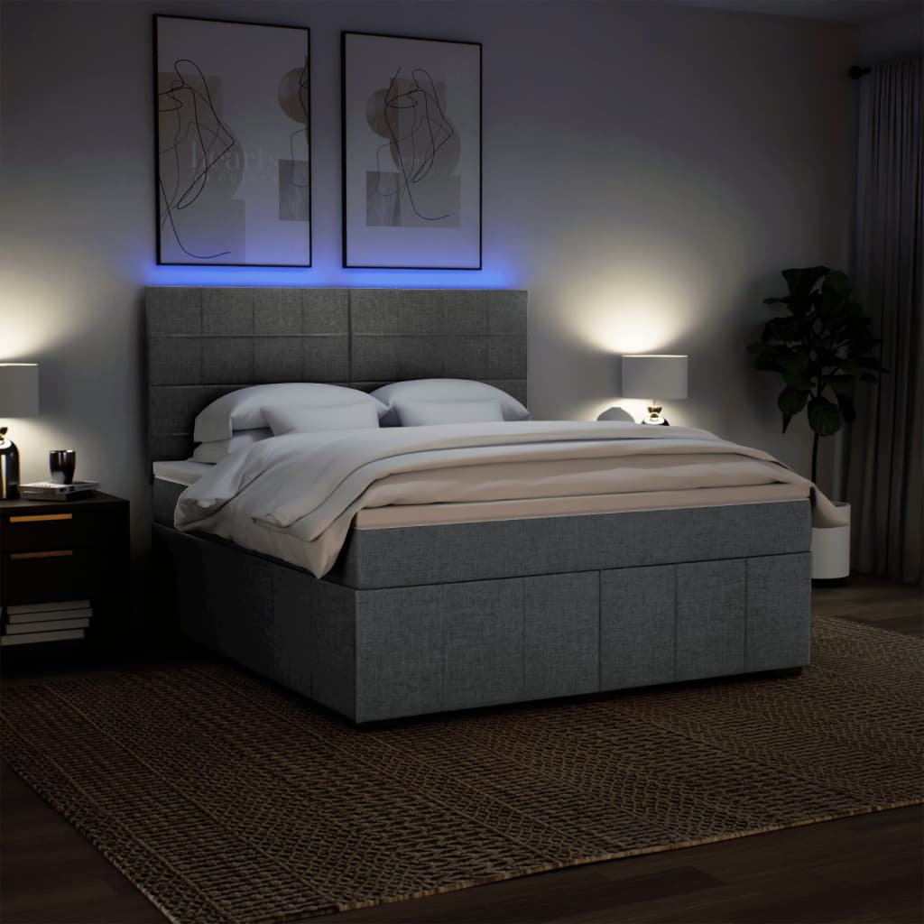 Box Spring Postel S Matrací Světle Šedá 180 X 200 Cm Textil