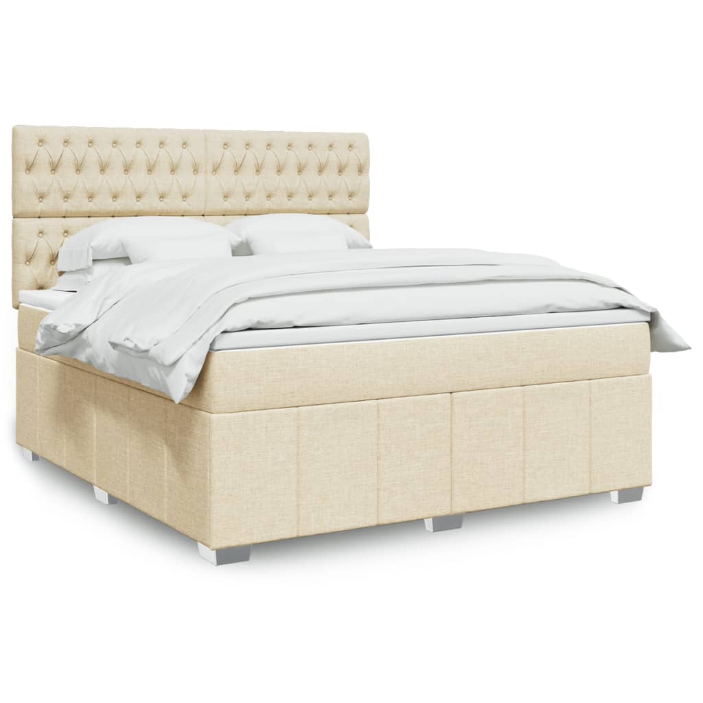 Box Spring Postel S Matrací Textil Krémová