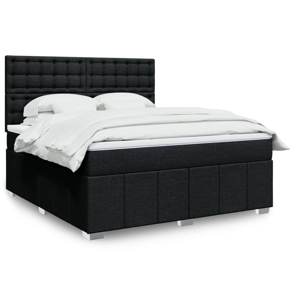 Box Spring Postel S Matrací Černá Textil Černá