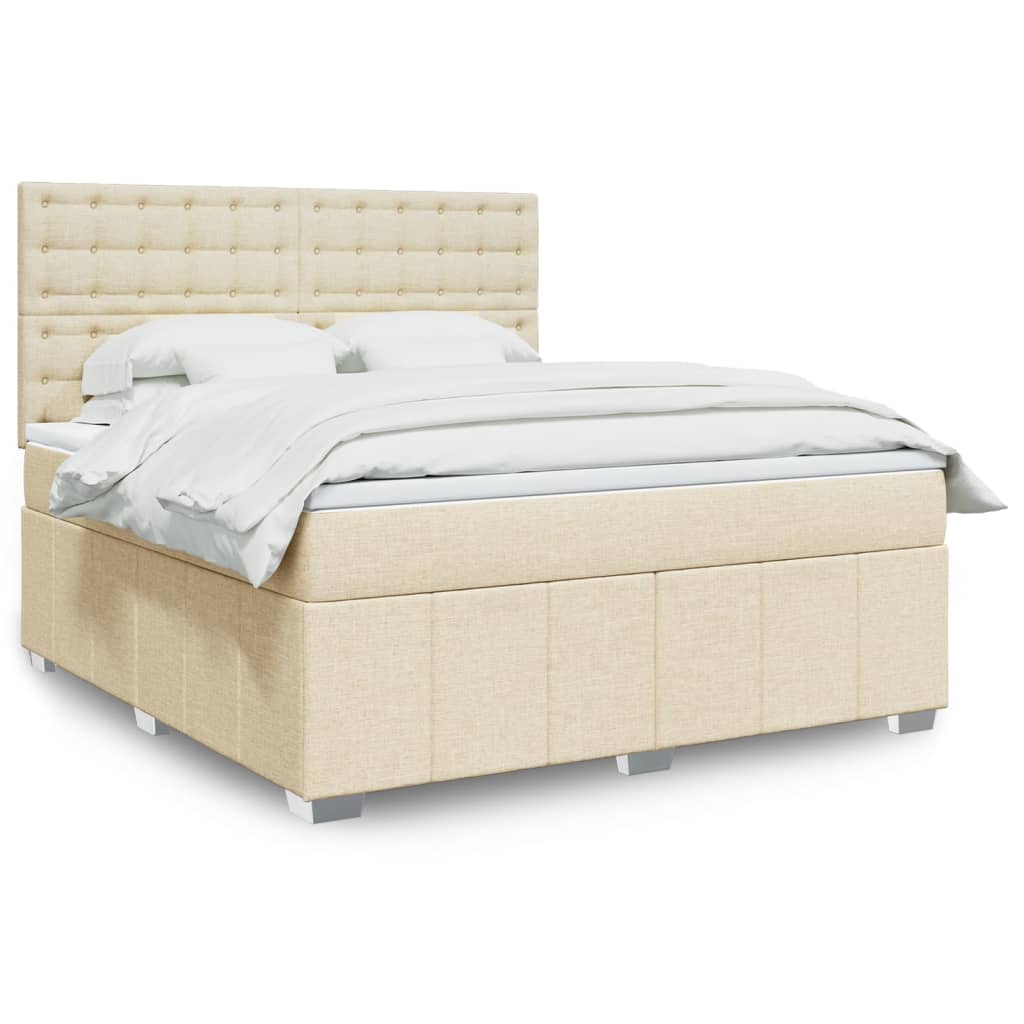 Box Spring Postel S Matrací Textil Krémová