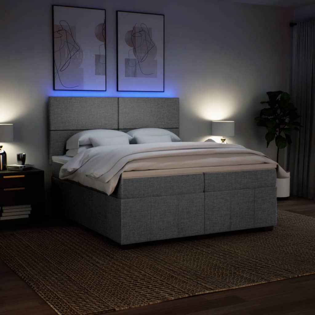 Box Spring Postel S Matrací Světle Šedá 200 X 200 Cm Textil