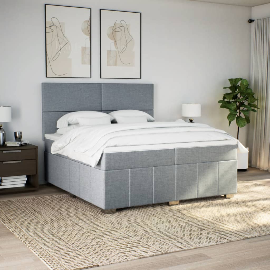 Box Spring Postel S Matrací Světle Šedá 200 X 200 Cm Textil