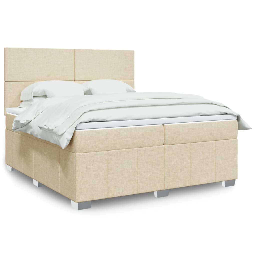 Box Spring Postel S Matrací Textil Krémová
