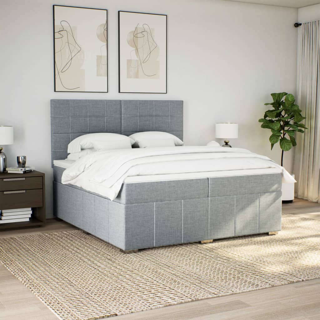 Box Spring Postel S Matrací Světle Šedá 200 X 200 Cm Textil
