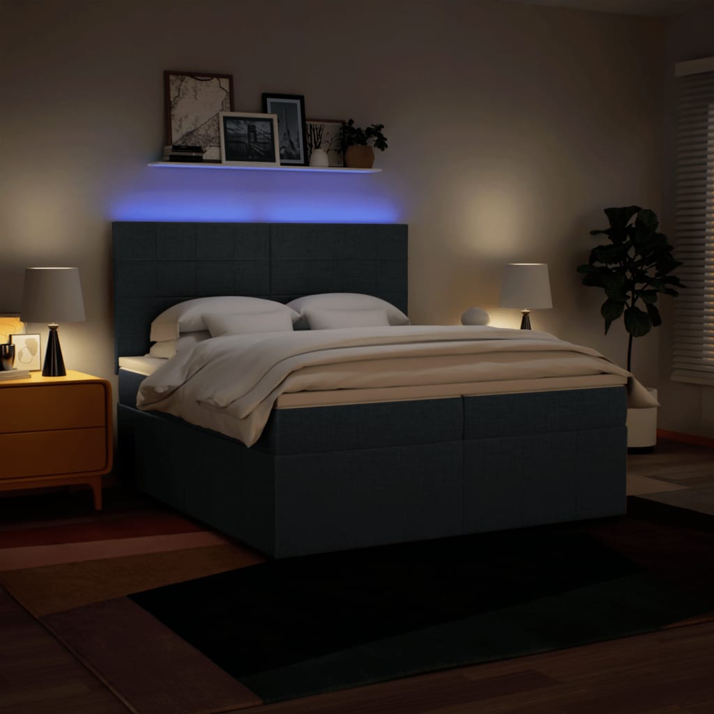 Box Spring Postel S Matrací Modrá 200X200 Cm Textil