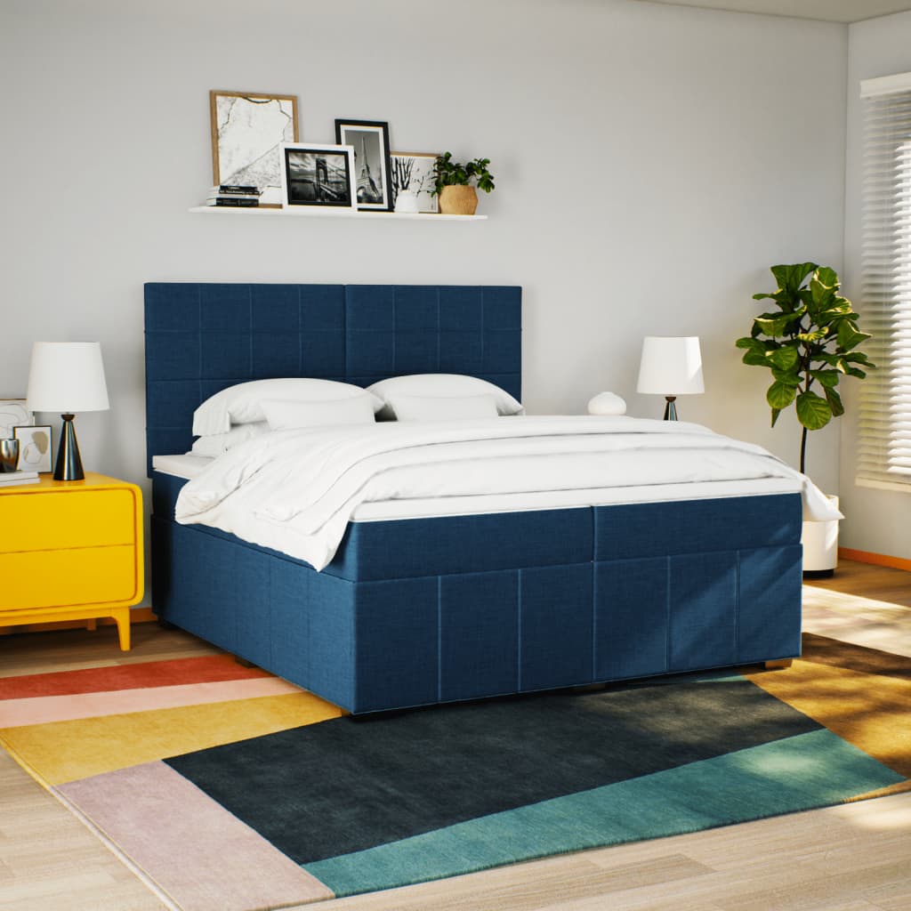 Box Spring Postel S Matrací Modrá 200X200 Cm Textil