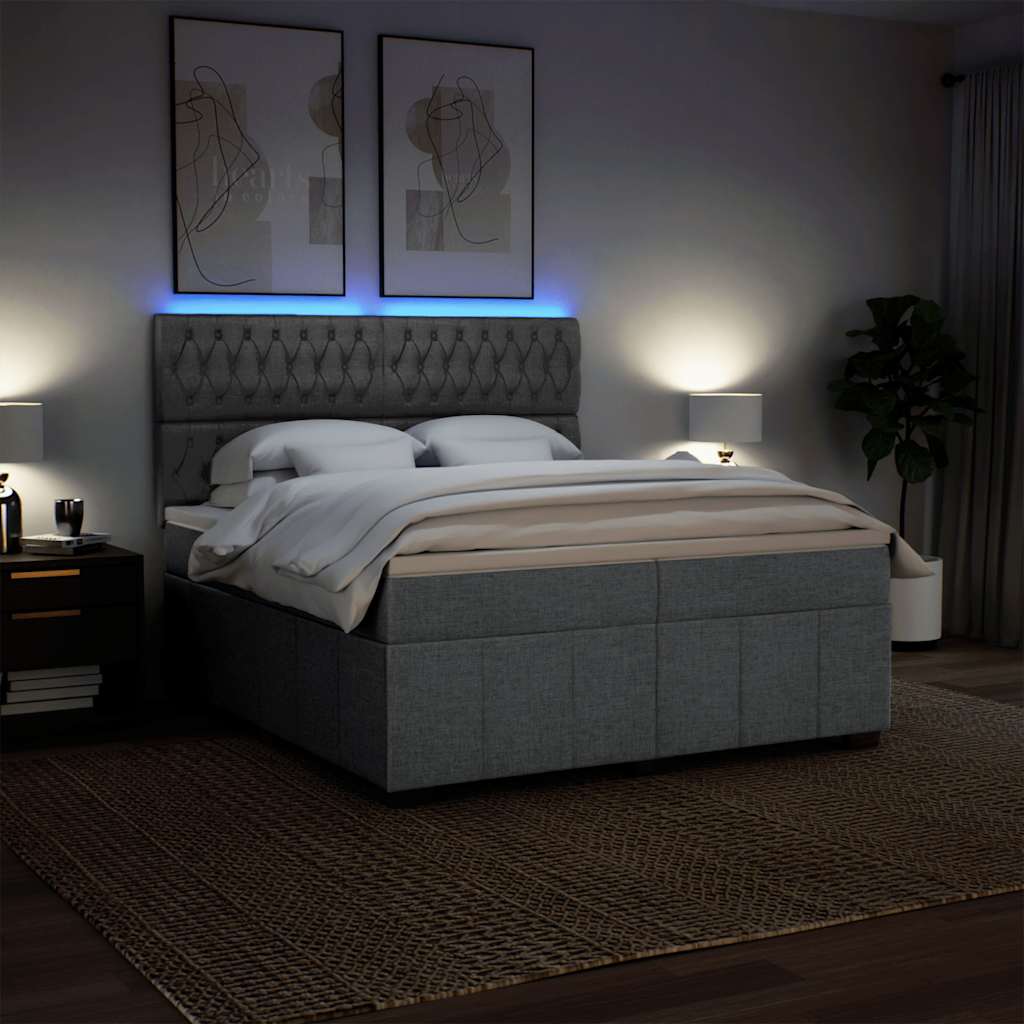 Box Spring Postel S Matrací Světle Šedá 200 X 200 Cm Textil