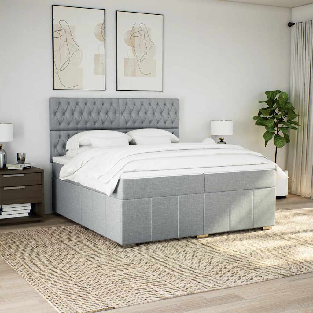 Box Spring Postel S Matrací Světle Šedá 200 X 200 Cm Textil