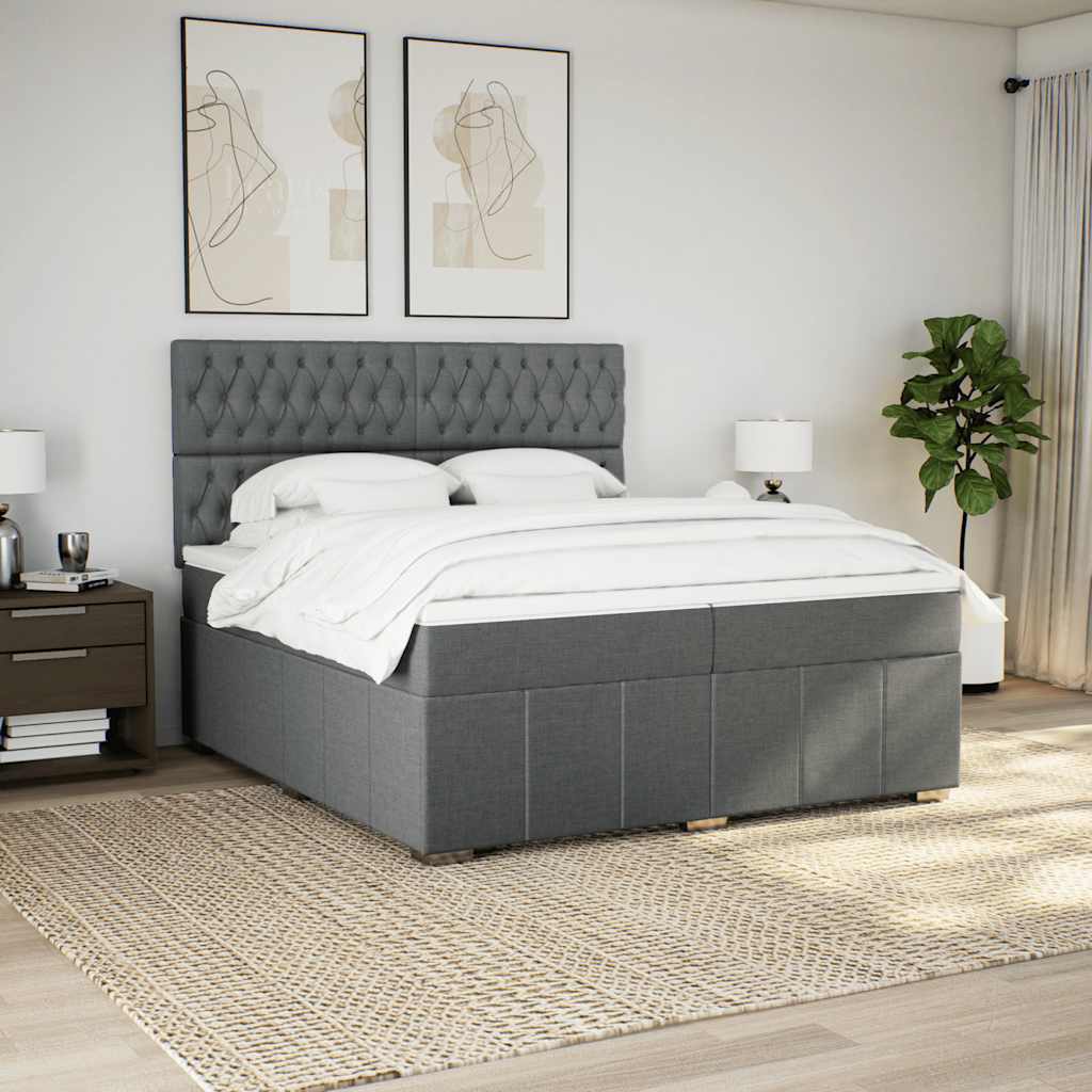 Box Spring Postel S Matrací Tmavě Šedá 200X200 Cm Textil