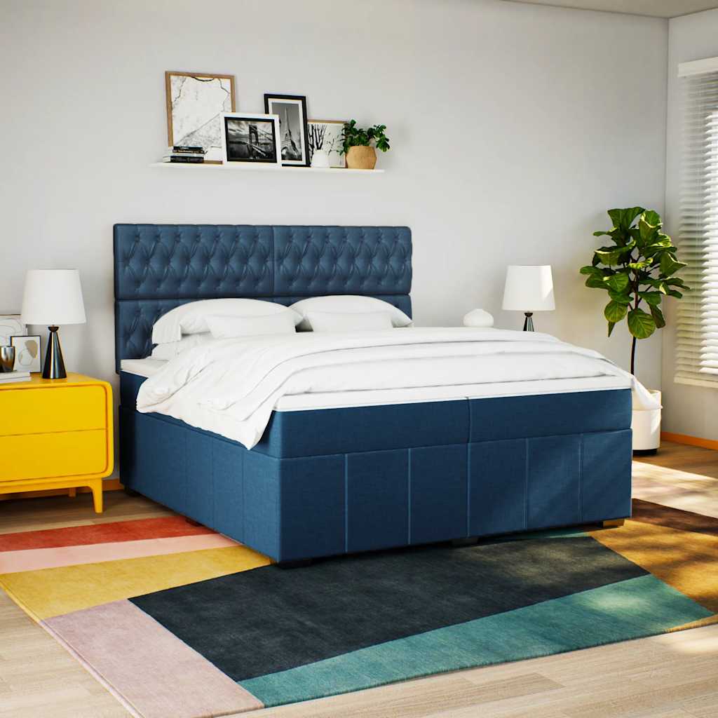 Box Spring Postel S Matrací Modrá 200X200 Cm Textil