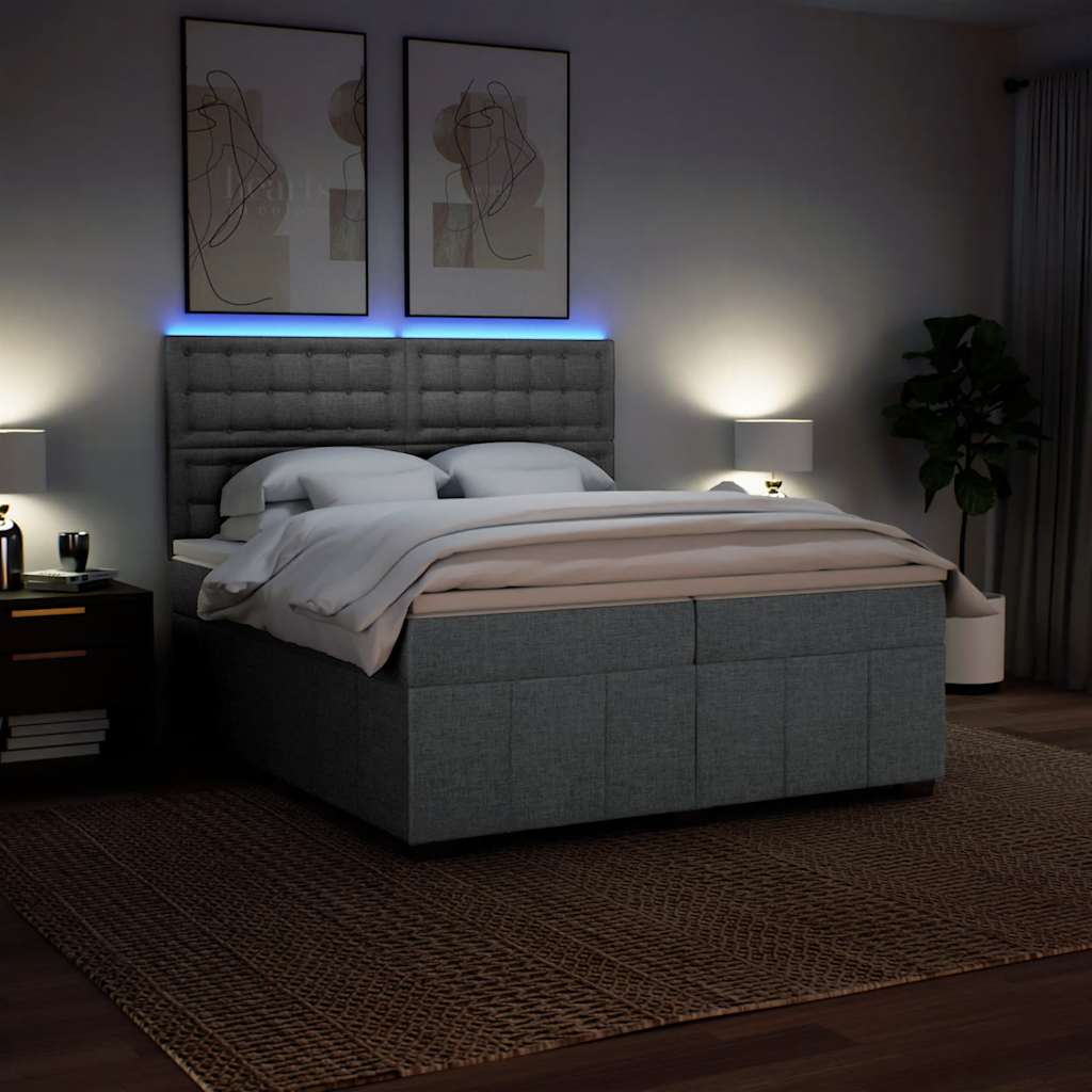 Box Spring Postel S Matrací Světle Šedá 200 X 200 Cm Textil
