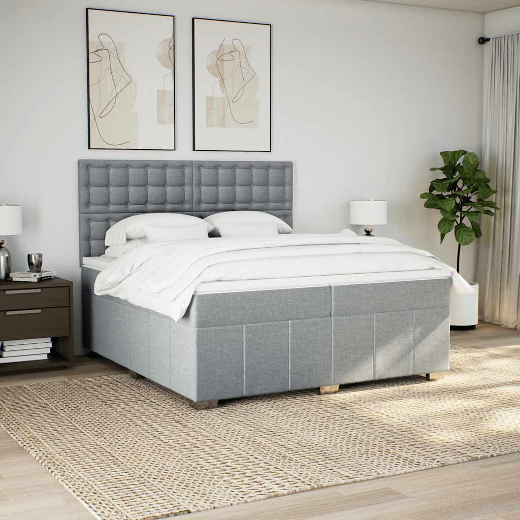 Box Spring Postel S Matrací Světle Šedá 200 X 200 Cm Textil