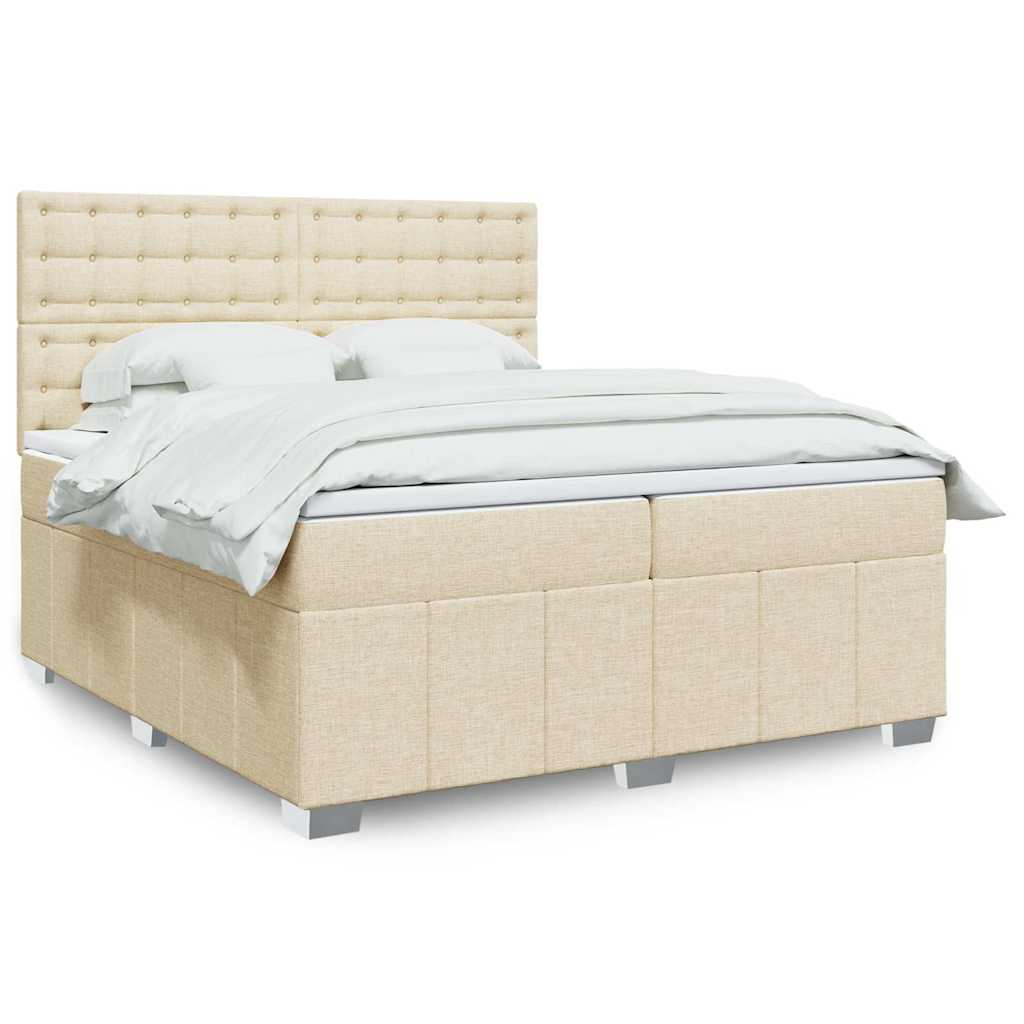 Box Spring Postel S Matrací Textil Krémová