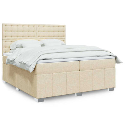 Box Spring Postel S Matrací Textil Krémová