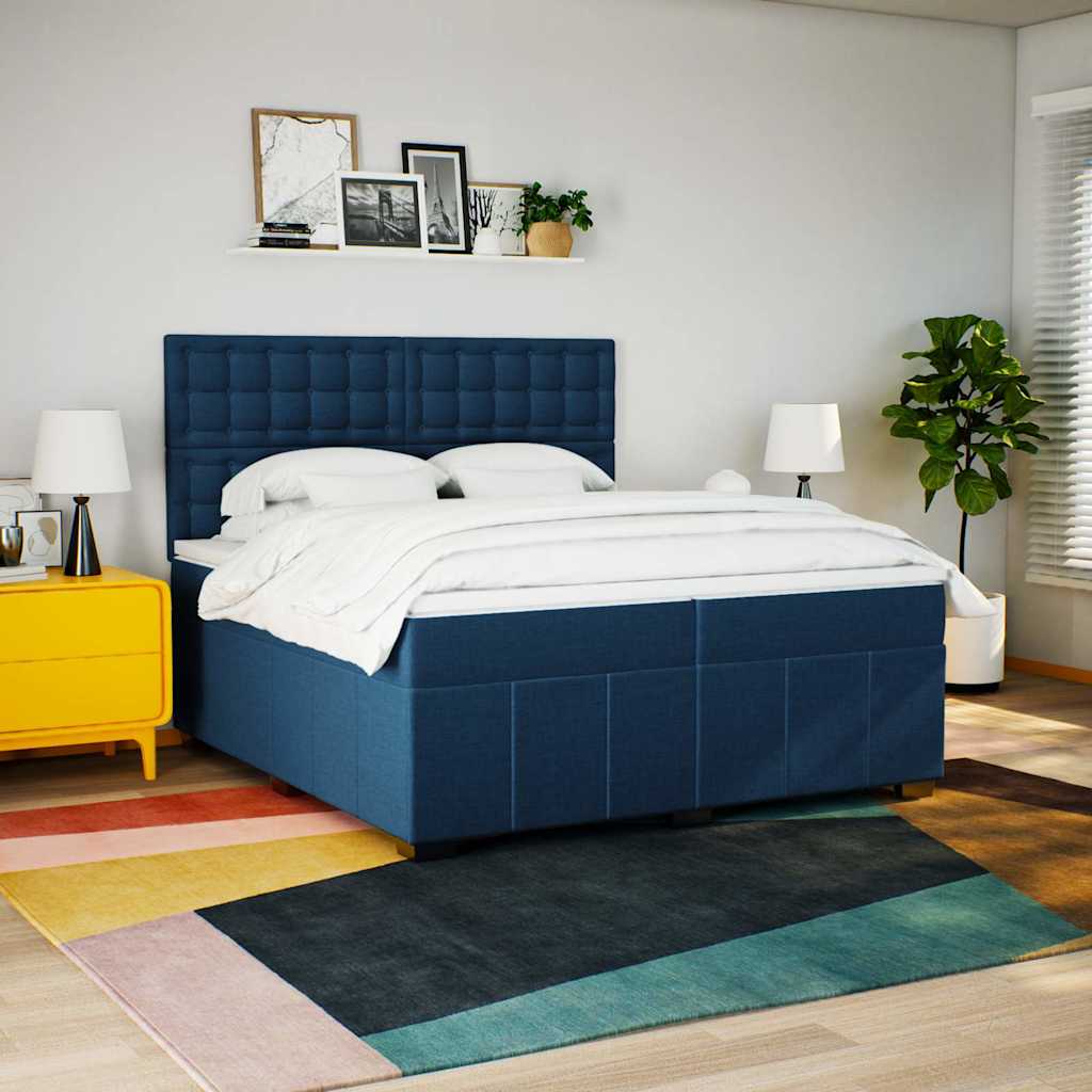 Box Spring Postel S Matrací Modrá 200X200 Cm Textil
