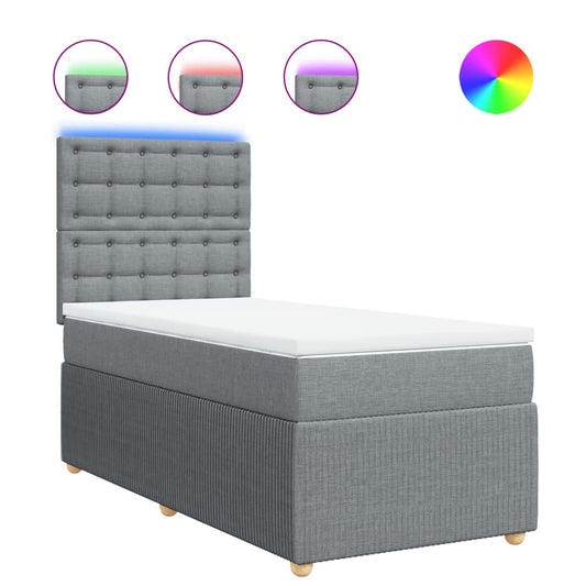 Box Spring Postel S Matrací Textil Světle Šedá
