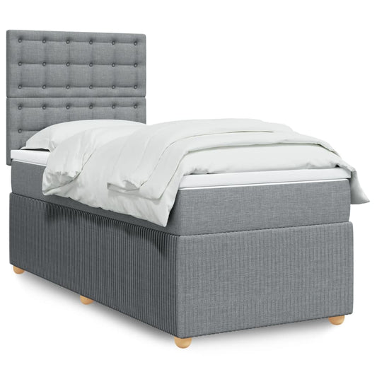 Box Spring Postel S Matrací Textil Světle Šedá