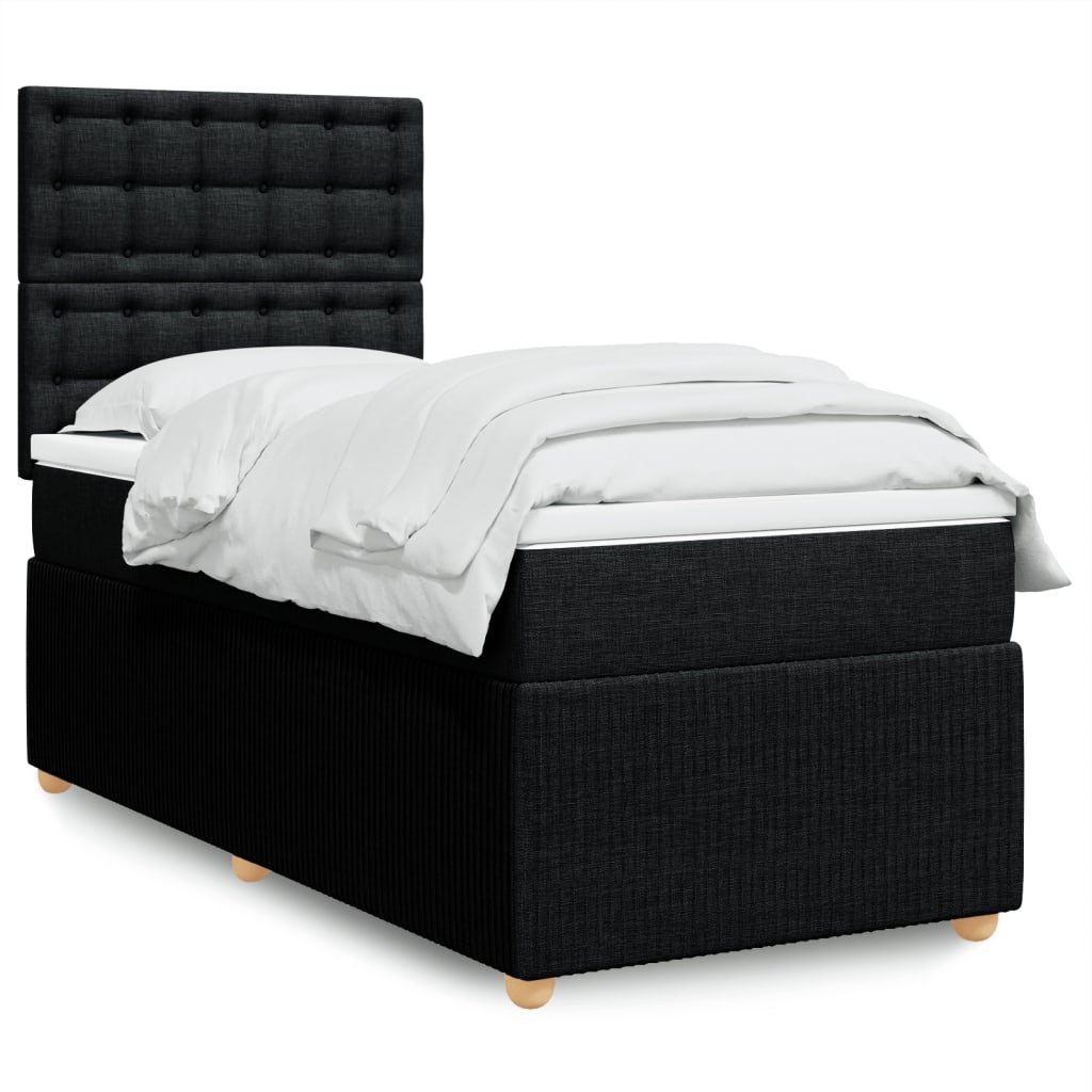 Box Spring Postel S Matrací Černá Textil Černá
