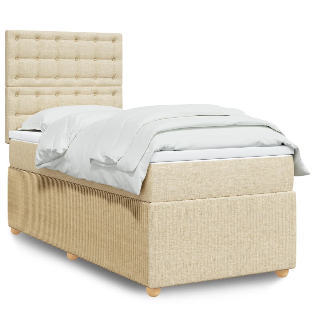 Box Spring Postel S Matrací Textil Krémová