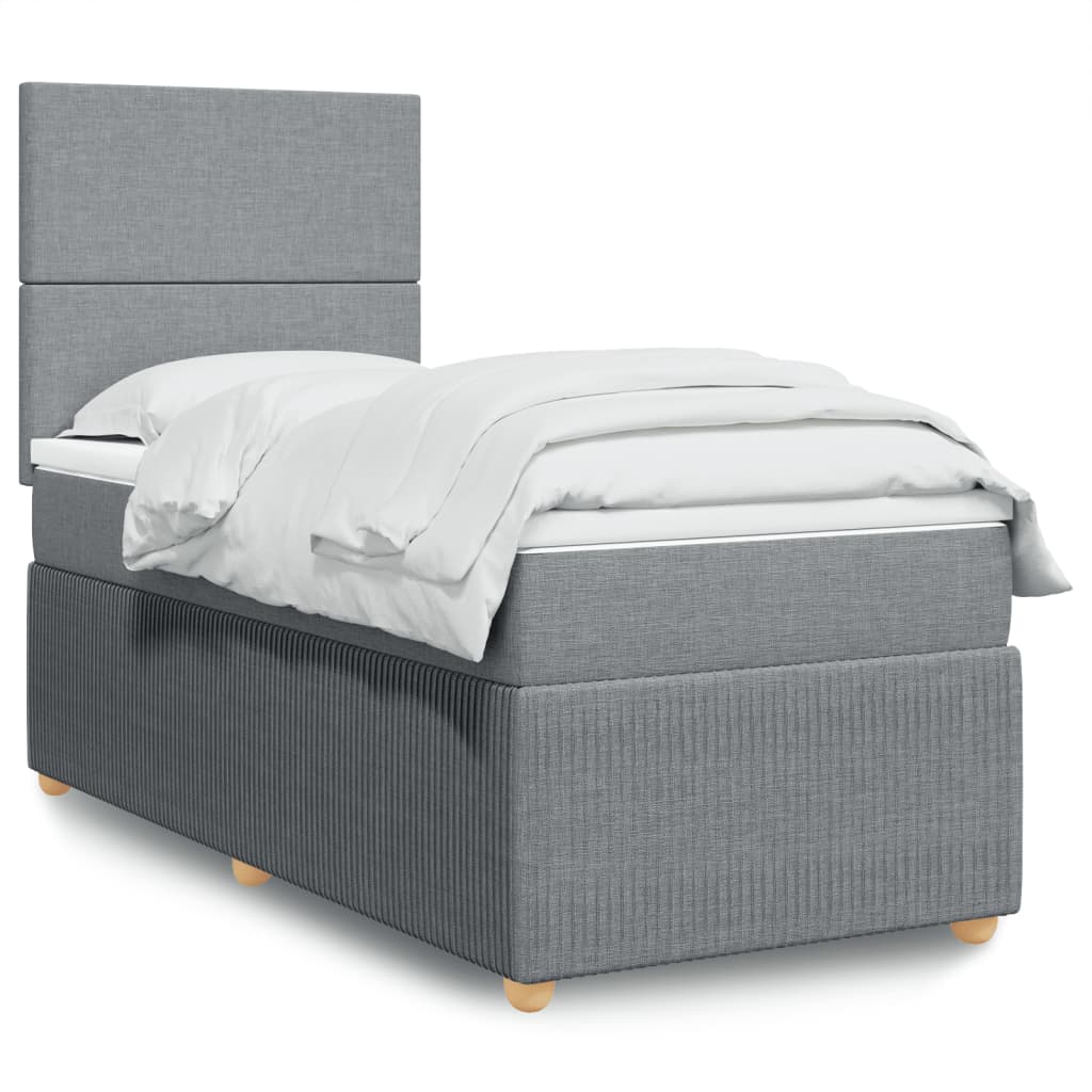 Box Spring Postel S Matrací Textil Světle Šedá