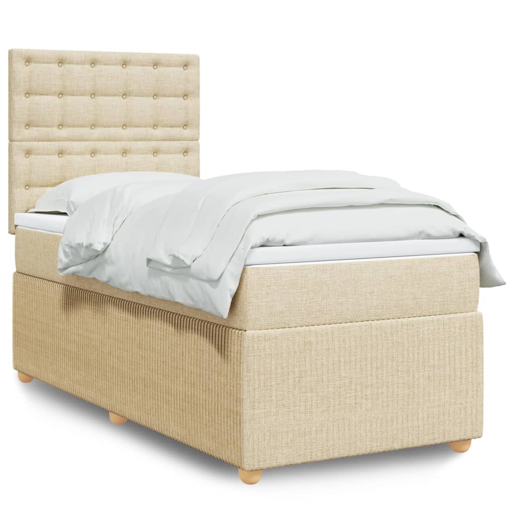Box Spring Postel S Matrací Textil Krémová