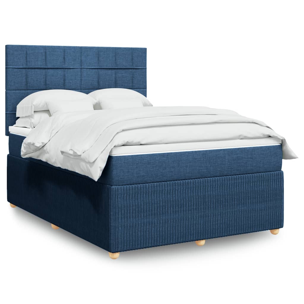 Box Spring Postel S Matrací Textil Modrá