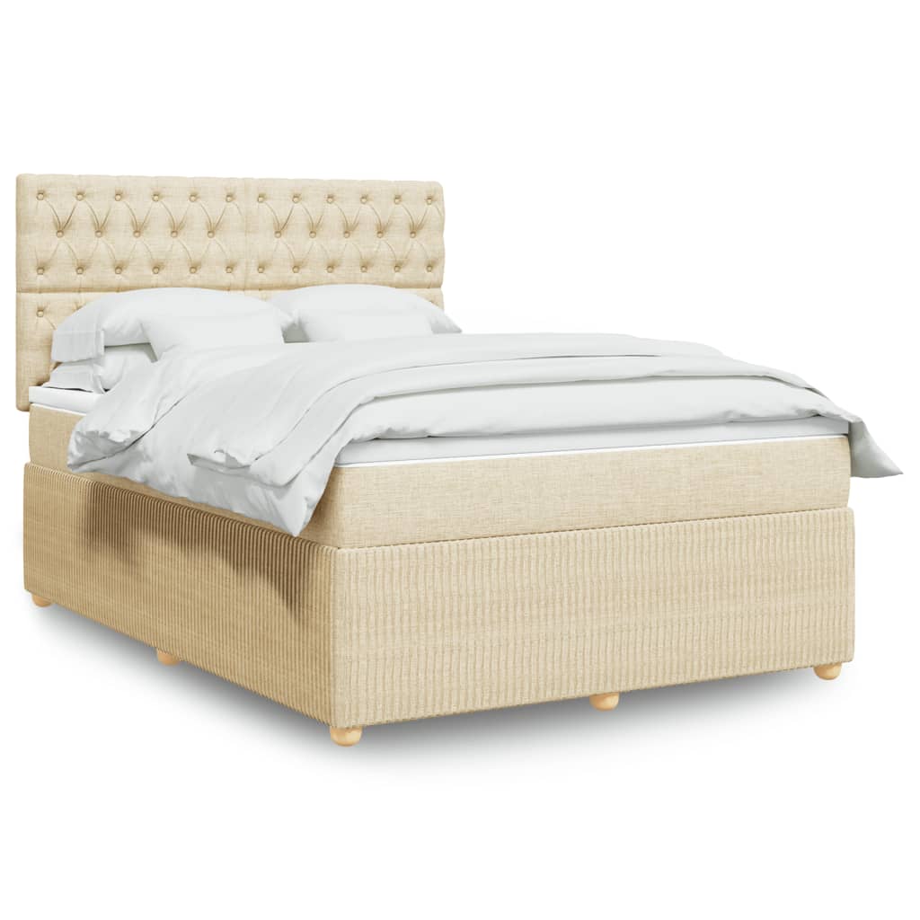 Box Spring Postel S Matrací Textil Krémová