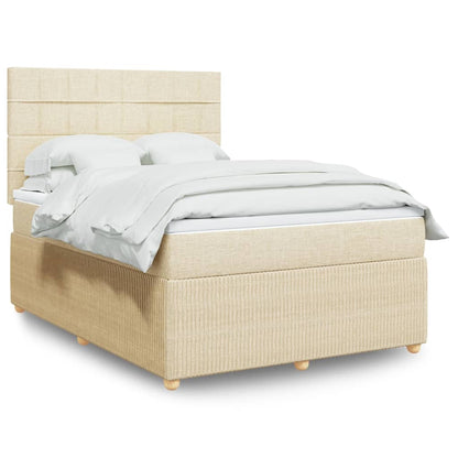 Box Spring Postel S Matrací Textil Krémová