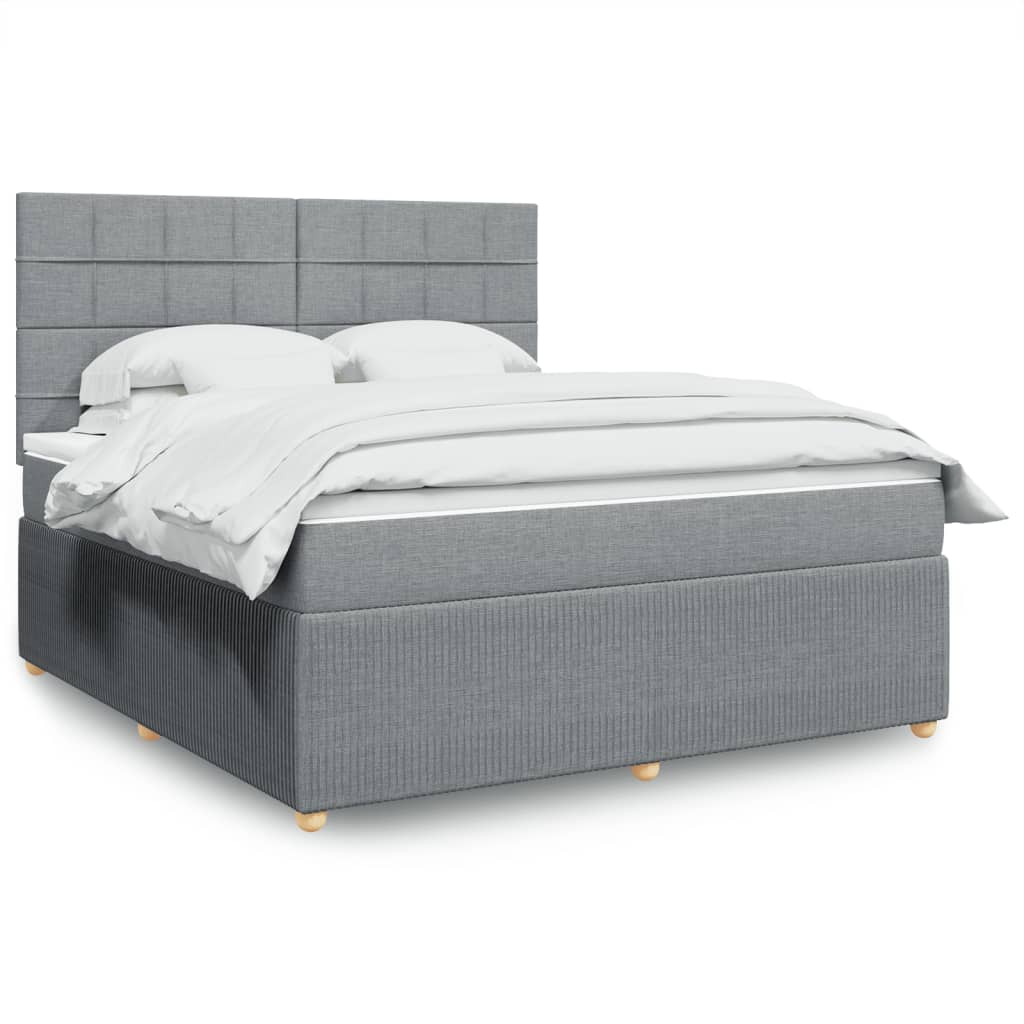 Box Spring Postel S Matrací Textil Světle Šedá