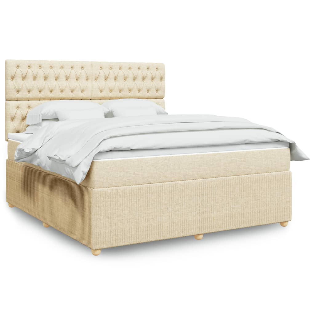Box Spring Postel S Matrací Textil Krémová